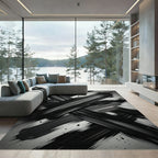 Dramatic Black and White Brushstroke Rug