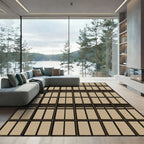 Modern Industrial Brown Grid Window Overlay Rug