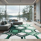 Modern Geometric Emerald Hexagon Grid Rug