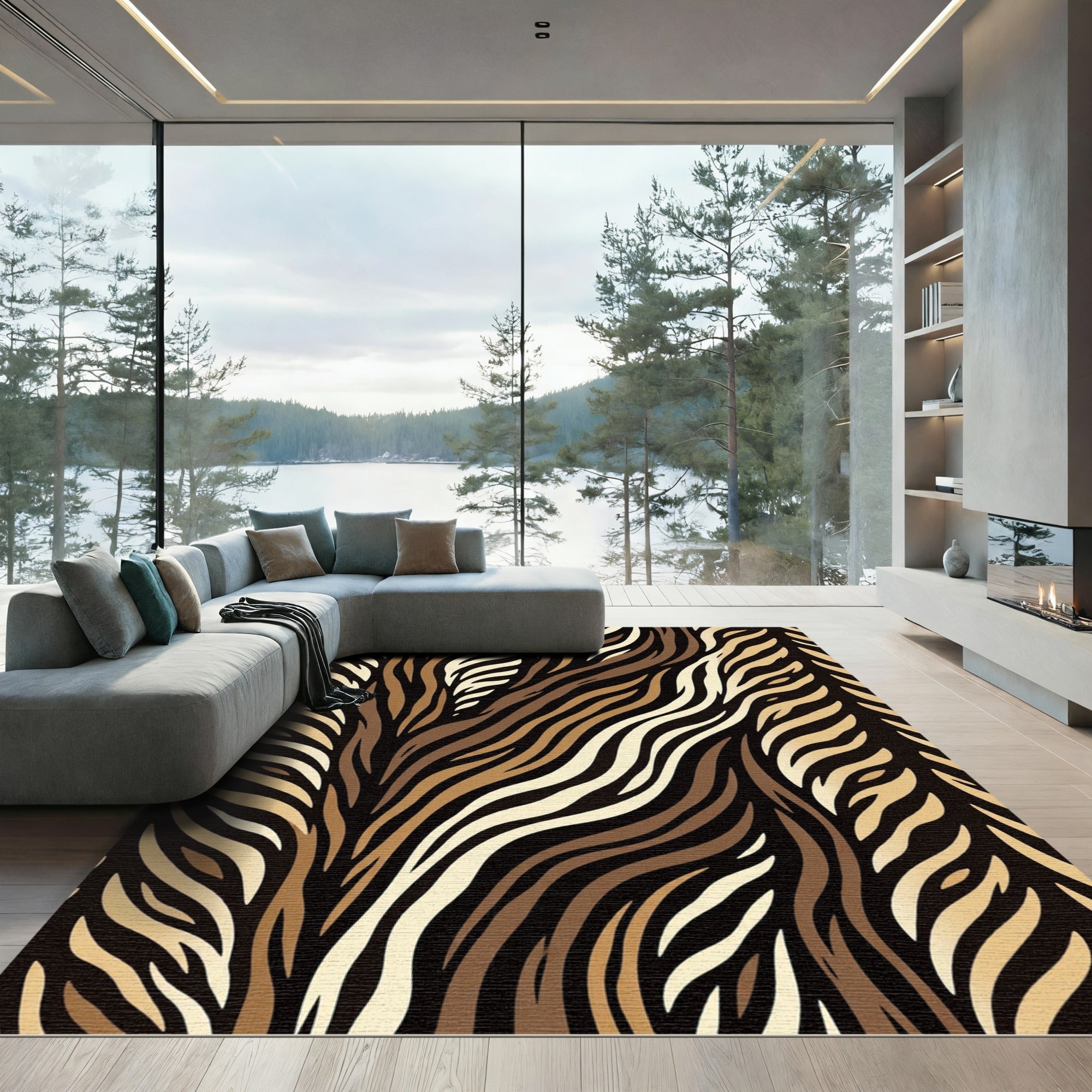 Earthy Brown Gradient Zebra Stripes Rug