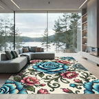 Blue and Pink Vintage Floral Bloom Rug