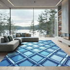 Azure Geometric Framed Diamond Grid Rug