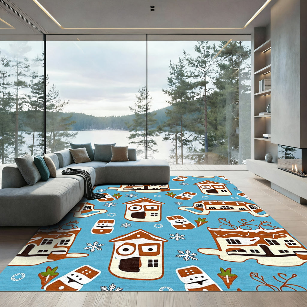 Whimsical Gingerbread House Winterscape Rug