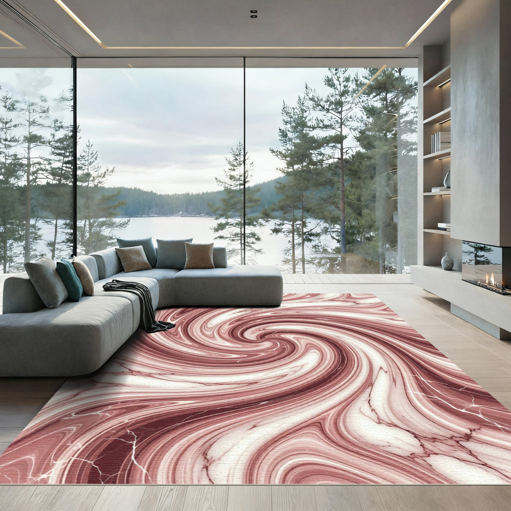 Ethereal Rose Gold Swirling Marble Rug