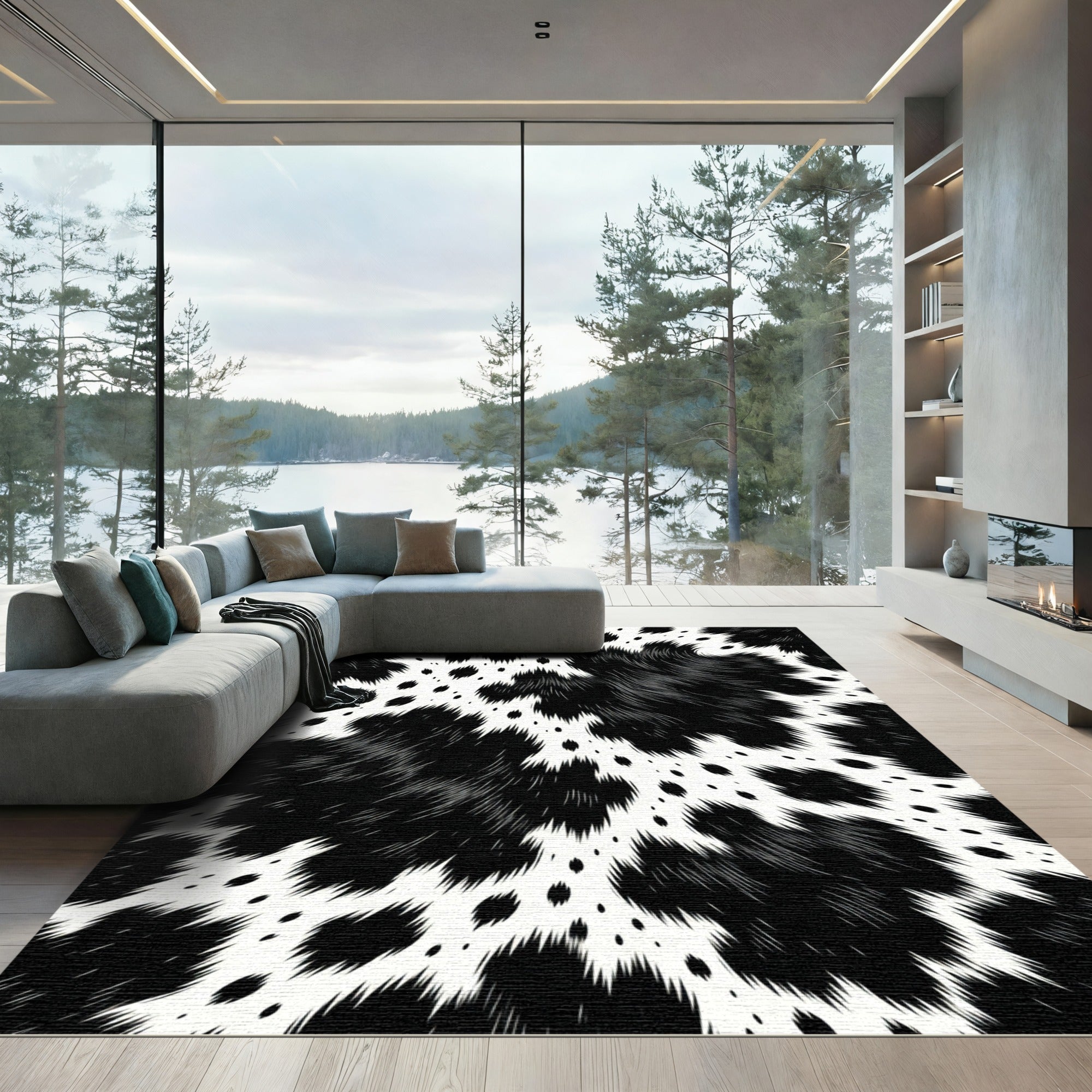 Monochrome Animal Spotted Ink Brush Rug