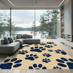 Navy Blue Playful Animal Paw Rug