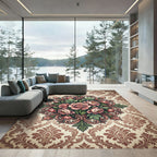 Vintage Rose Floral Damask Medallion Rug