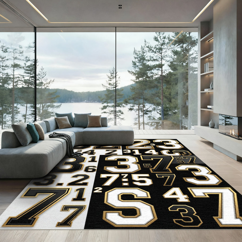 Gold and Black Varsity Number Collage Rug