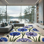 Blue Cornflower Garden Botanical Art Rug