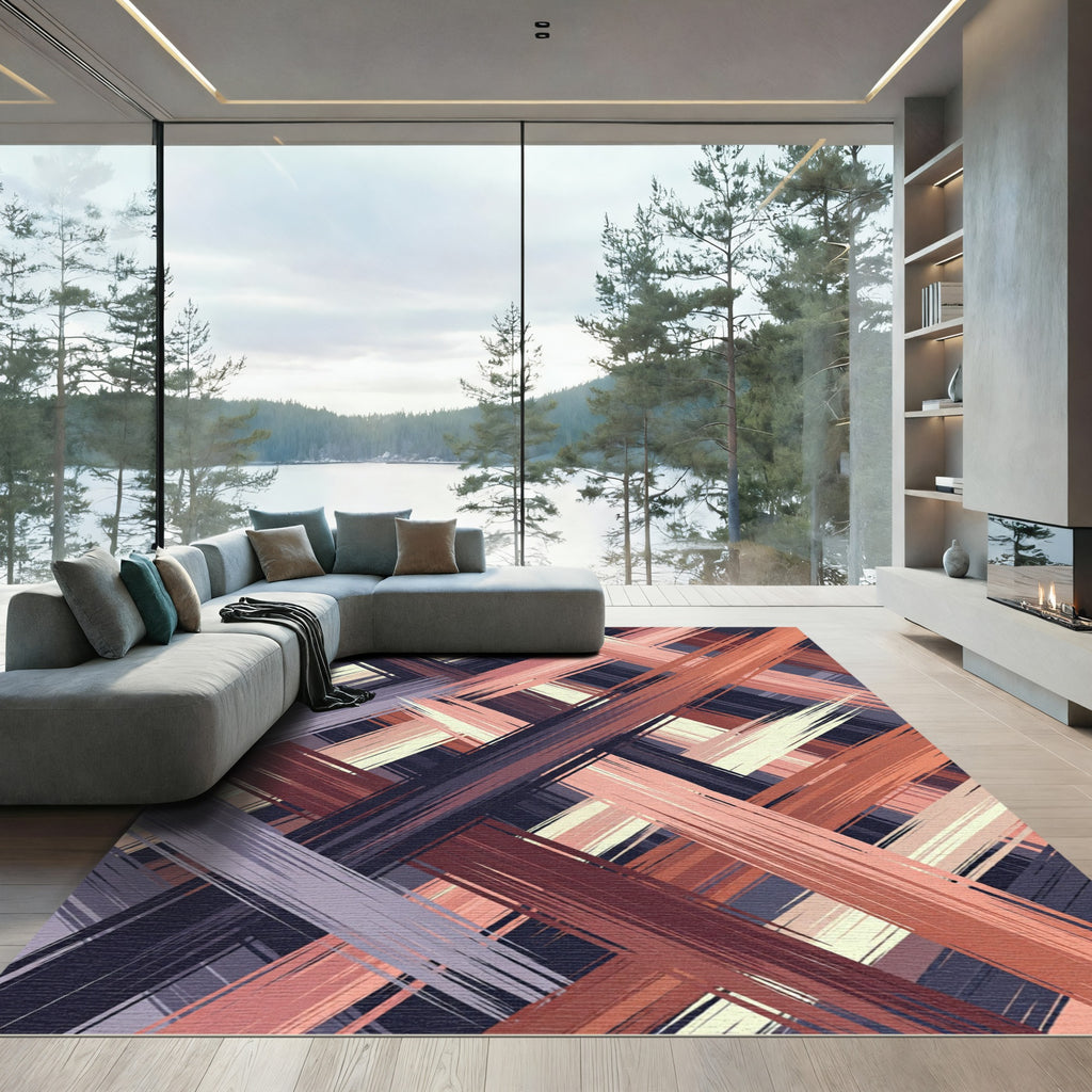 Abstract Painted Crosshatch Earth Tone Rug