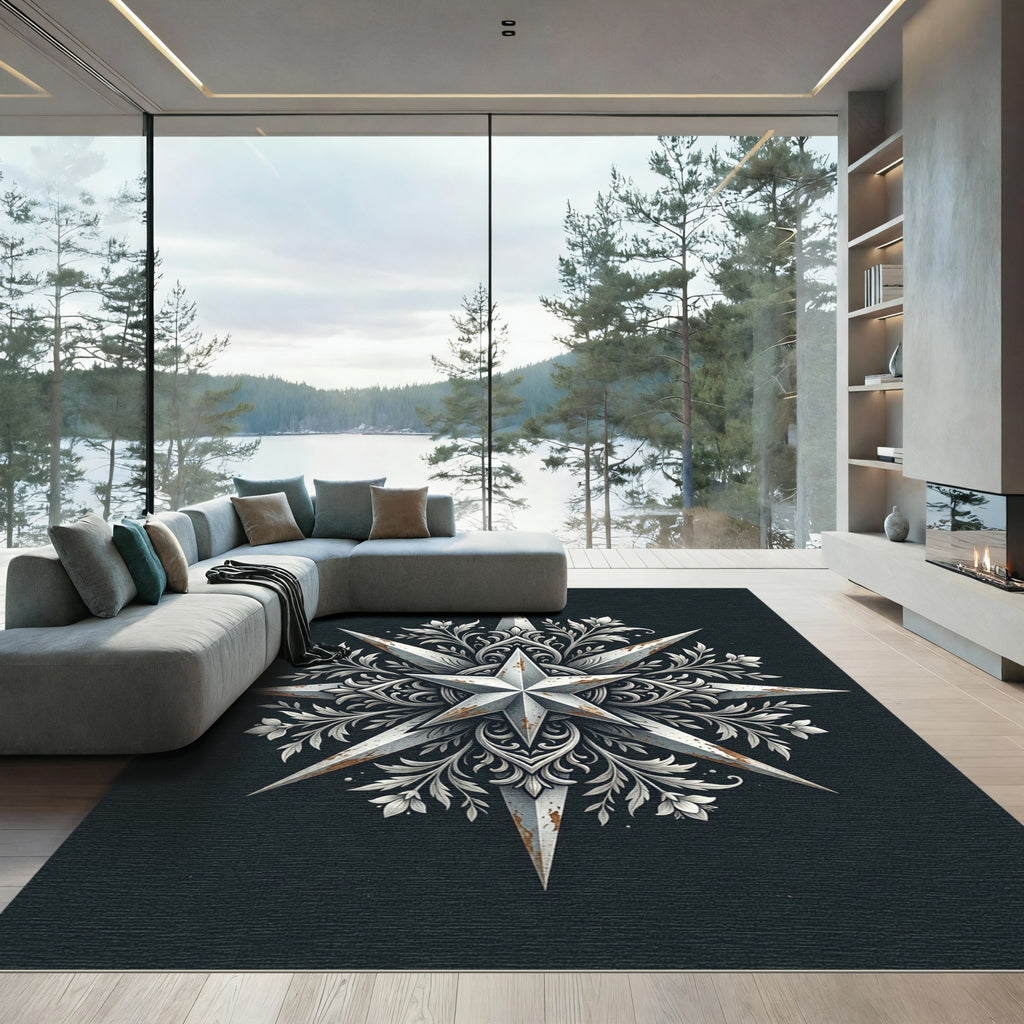 Rustic Silver Star Floral Medallion Rug