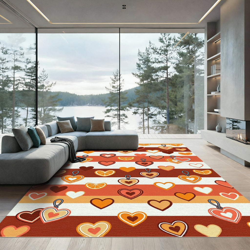 Warm Orange Heart Citrus Stripes Rug