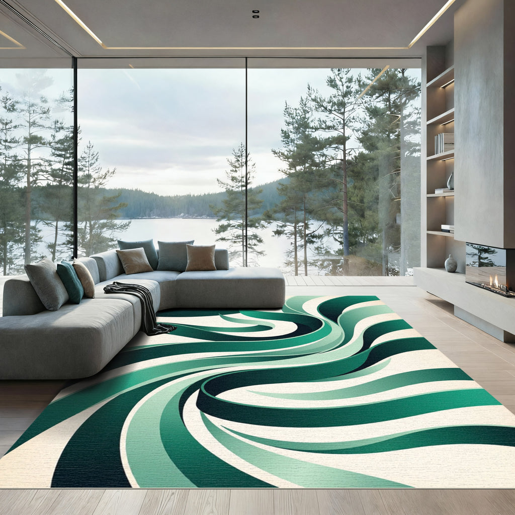 Emerald Swirl Ribbon Composition Rug