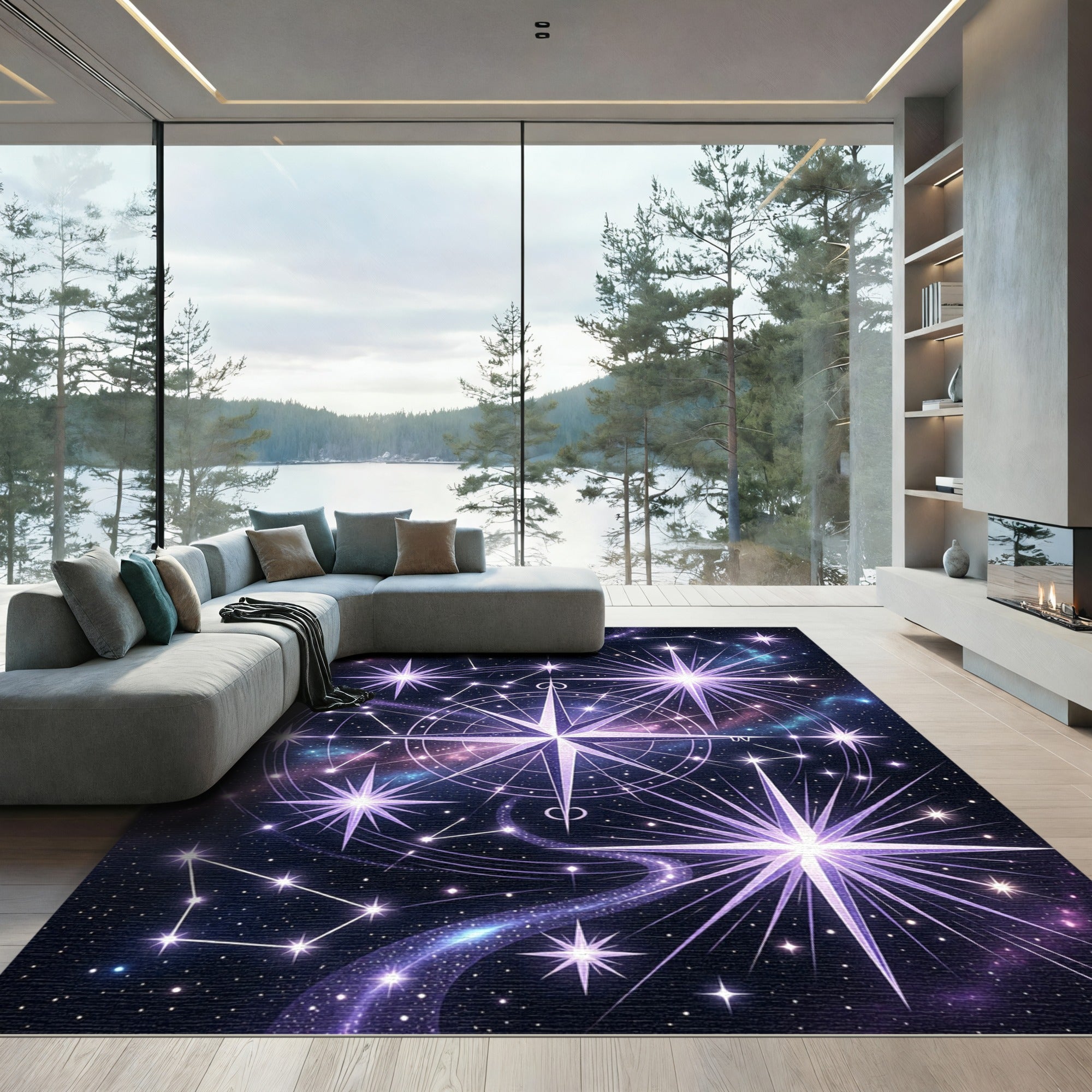 Cosmic Lavender Star Compass Rug