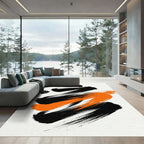 Minimalist Black and Orange Abstract Brushstroke Rug