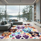 Whimsical Pastel Puppy Floral Celestial Art Rug