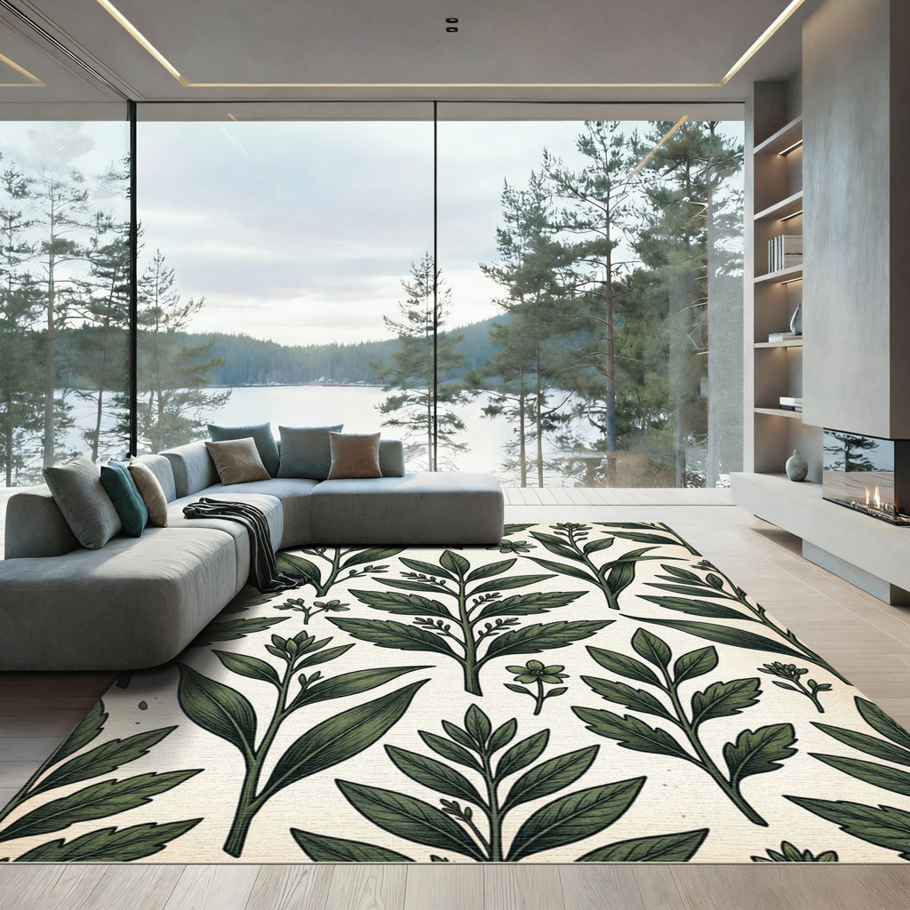 Verdant Botanical Branch Leaf Repeats Rug