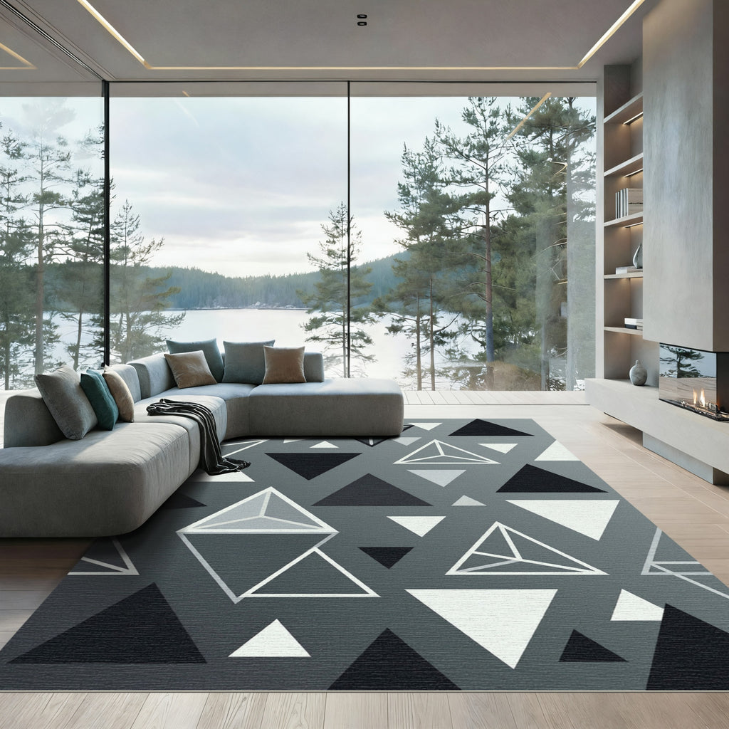 Monochromatic Geometric Triangle Abstract Composition Rug