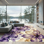 Deep Lavender Floral Watercolor Splatter Rug