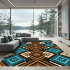 Bold Teal and Ochre Geometric Diamond Rug