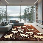 Whimsical Cream Cats Swirling Lines Rug