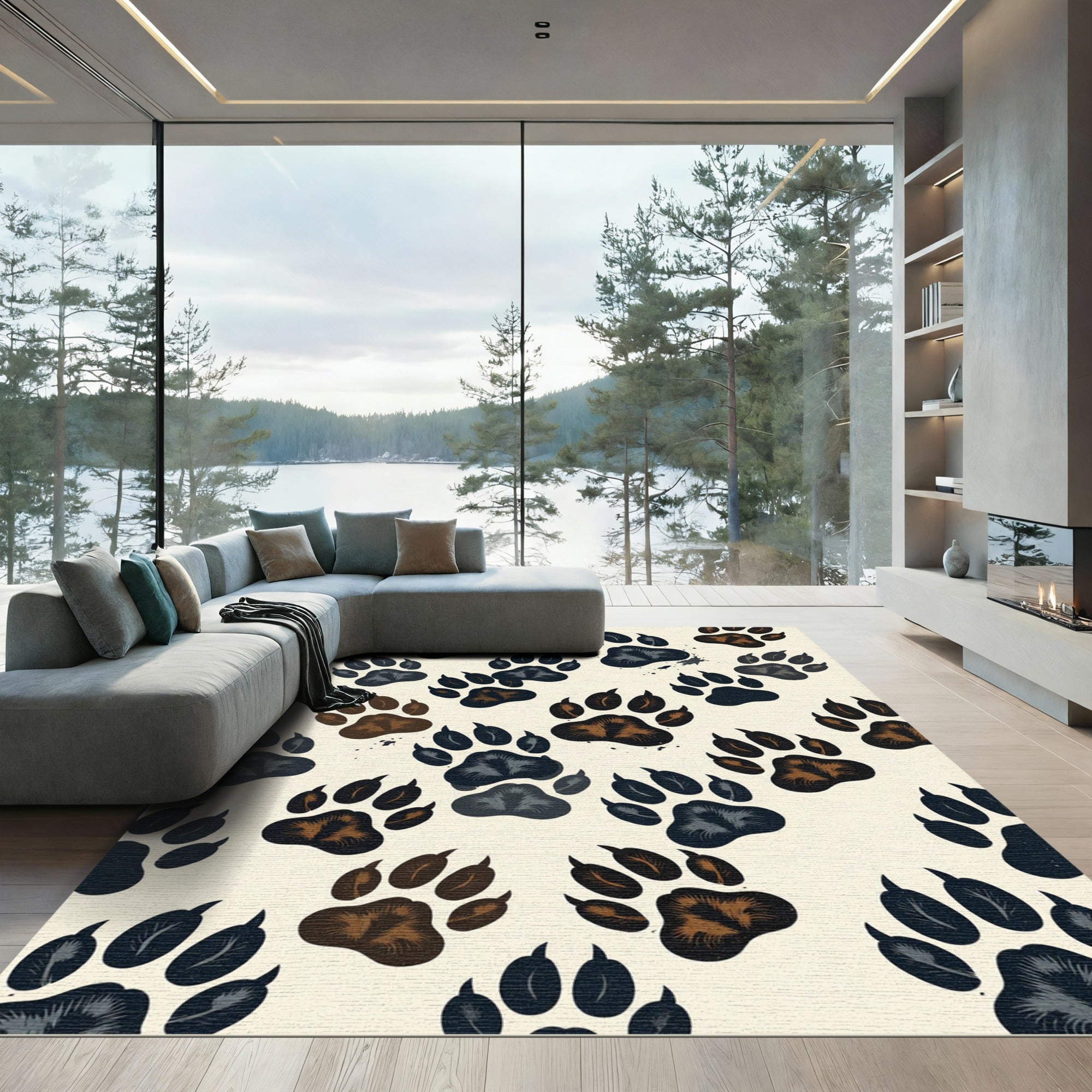 Abstract Animal Paw Track Neutral Rug