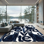 Modern Black Cat Typographic Art Rug