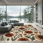 Vintage Autumnal Wildflower Field Meadow Rug