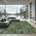 Green Leafy Vine Scroll Rug