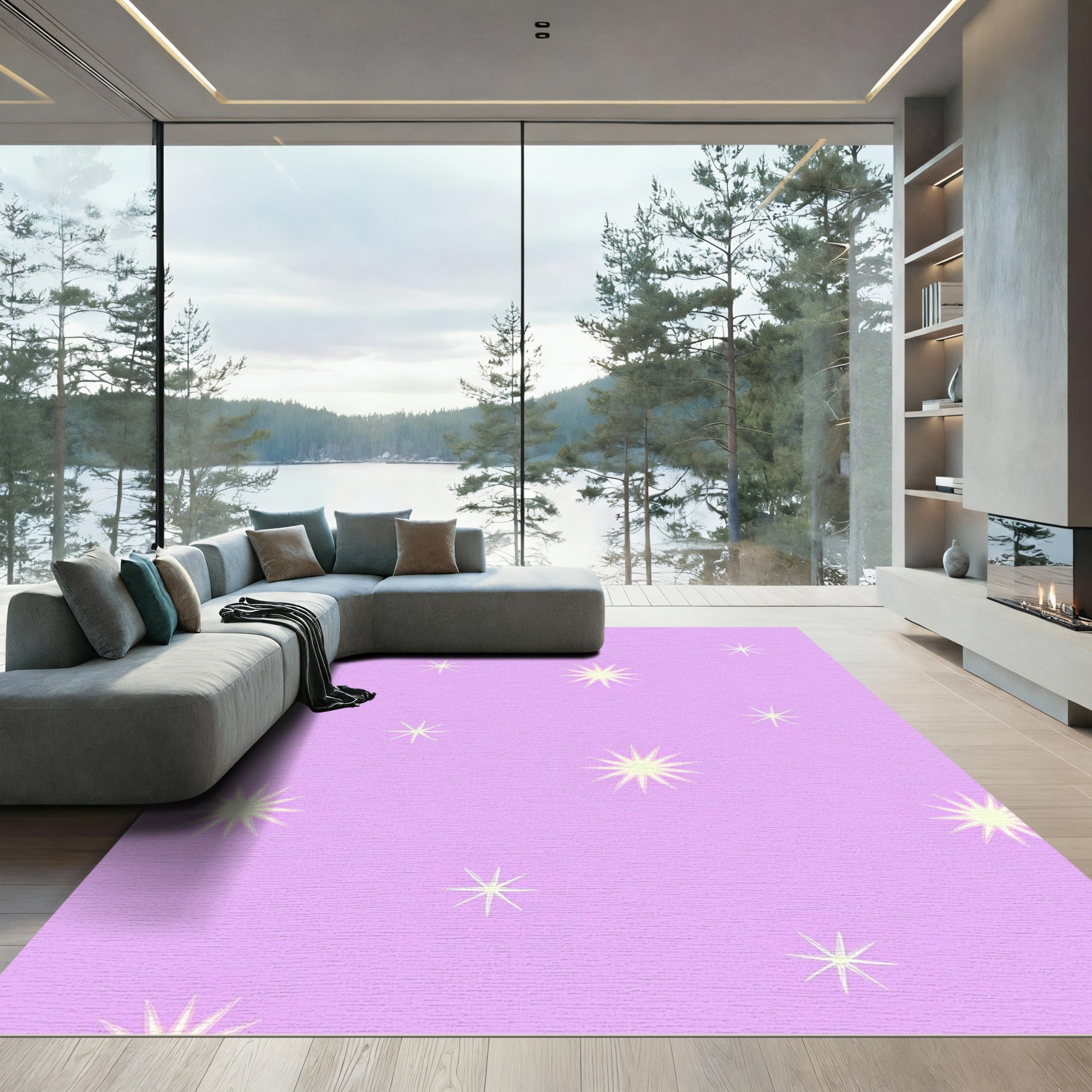 Lavender Yellow Starburst Sparkle Whimsy Rug