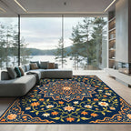 Navy Floral Symmetry Medallion Rug