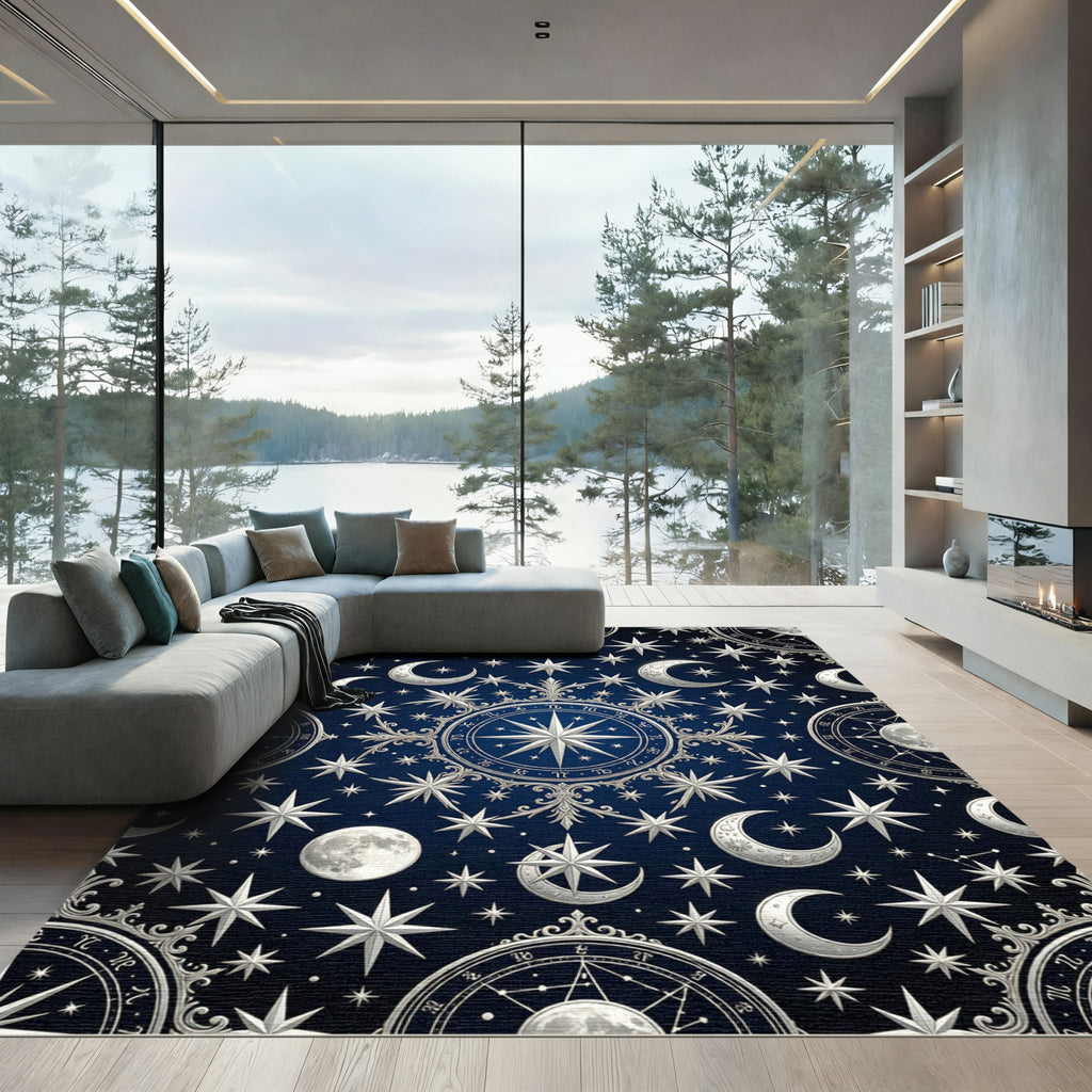 Celestial Navy Silver Constellation Starscape Rug