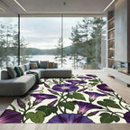 Elegant Deep Purple Morning Glory Floral Rug
