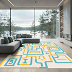 Turquoise Yellow Abstract Alphabet Labyrinth Rug