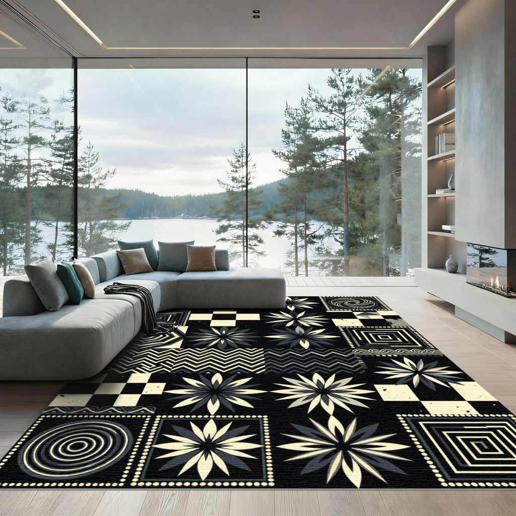 Geometric Starburst Chevron Mosaic Composition Rug