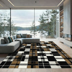 Modern Black And Tan Plaid Rug