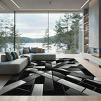 Monochromatic Geometric Industrial Steel Tile Rug