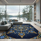 Midnight Blue Floral Medallion Mandala Rug