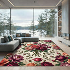 Romantic Floral Bouquet With Crimson Roses Rug