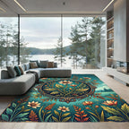 Vintage Floral Medallion Cyan Garden Rug