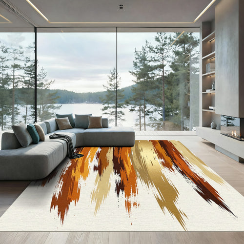 Abstract Earth Tone Vertical Brushstroke Rug
