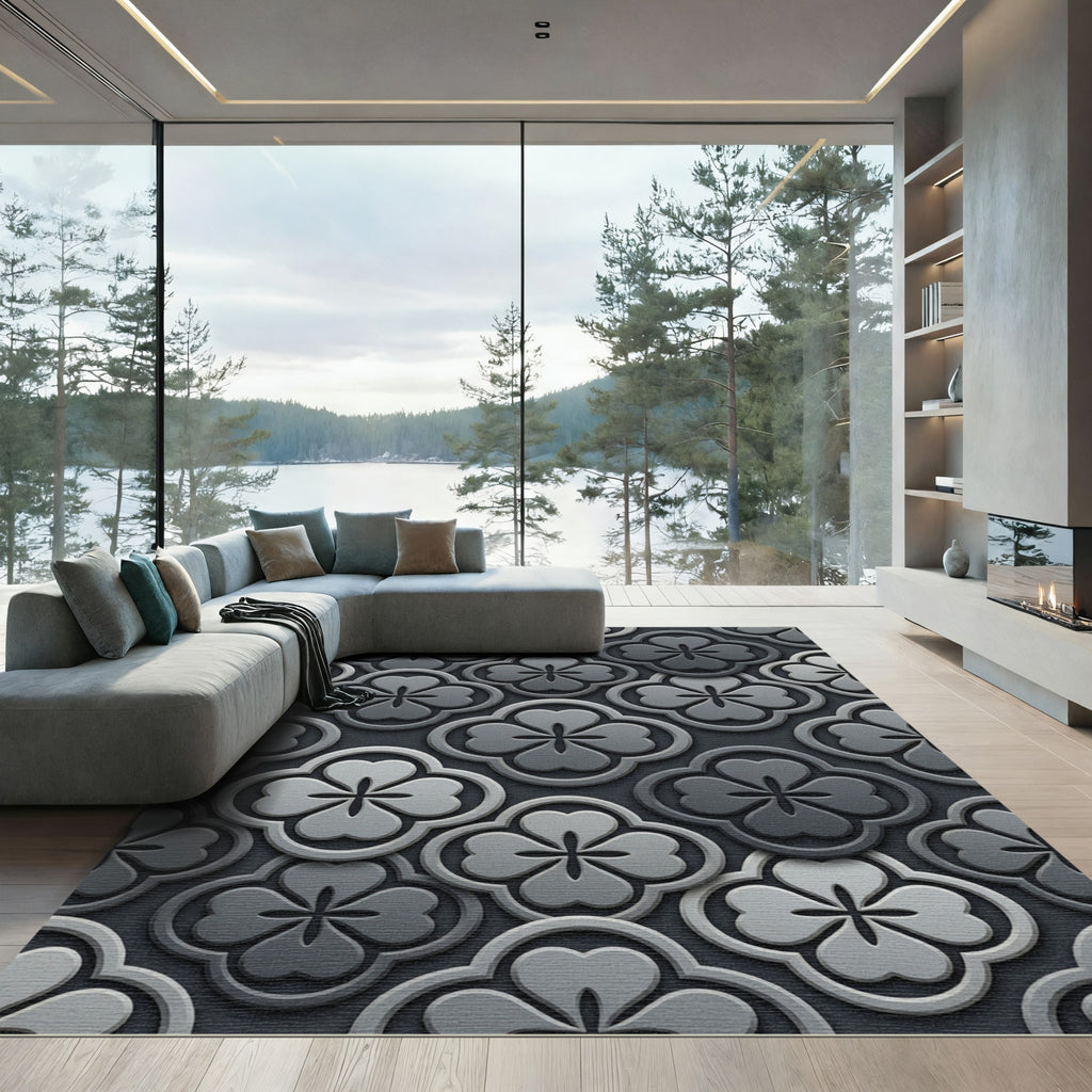 Sophisticated Gray Clover Geometric Embossed Rug