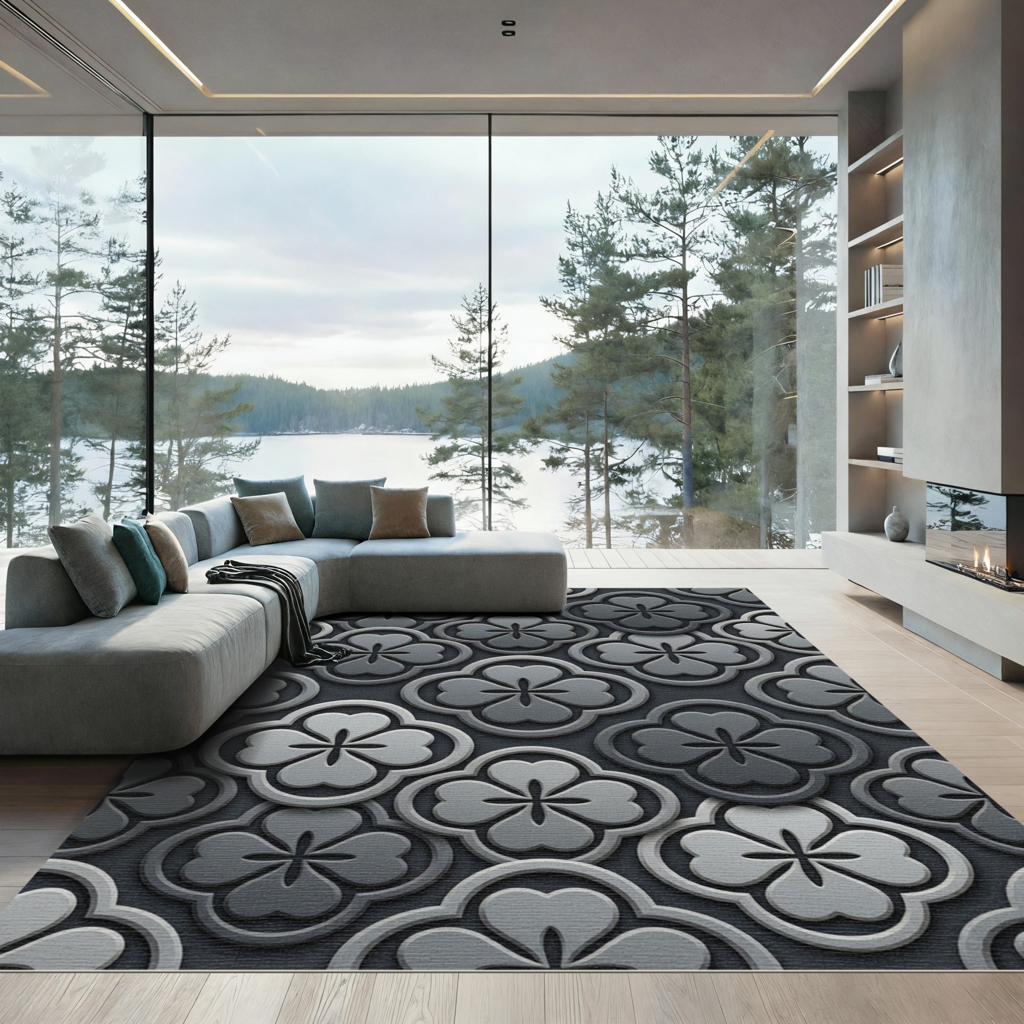 Sophisticated Gray Clover Geometric Embossed Rug