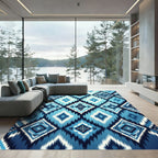 Blue Ikat Geometric Diamond Rug