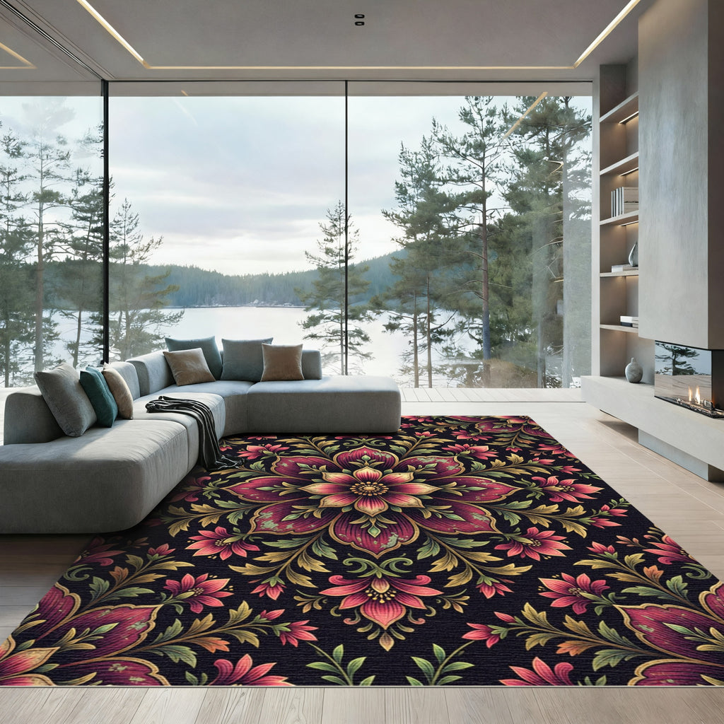 Vintage Crimson Floral Medallion Rug