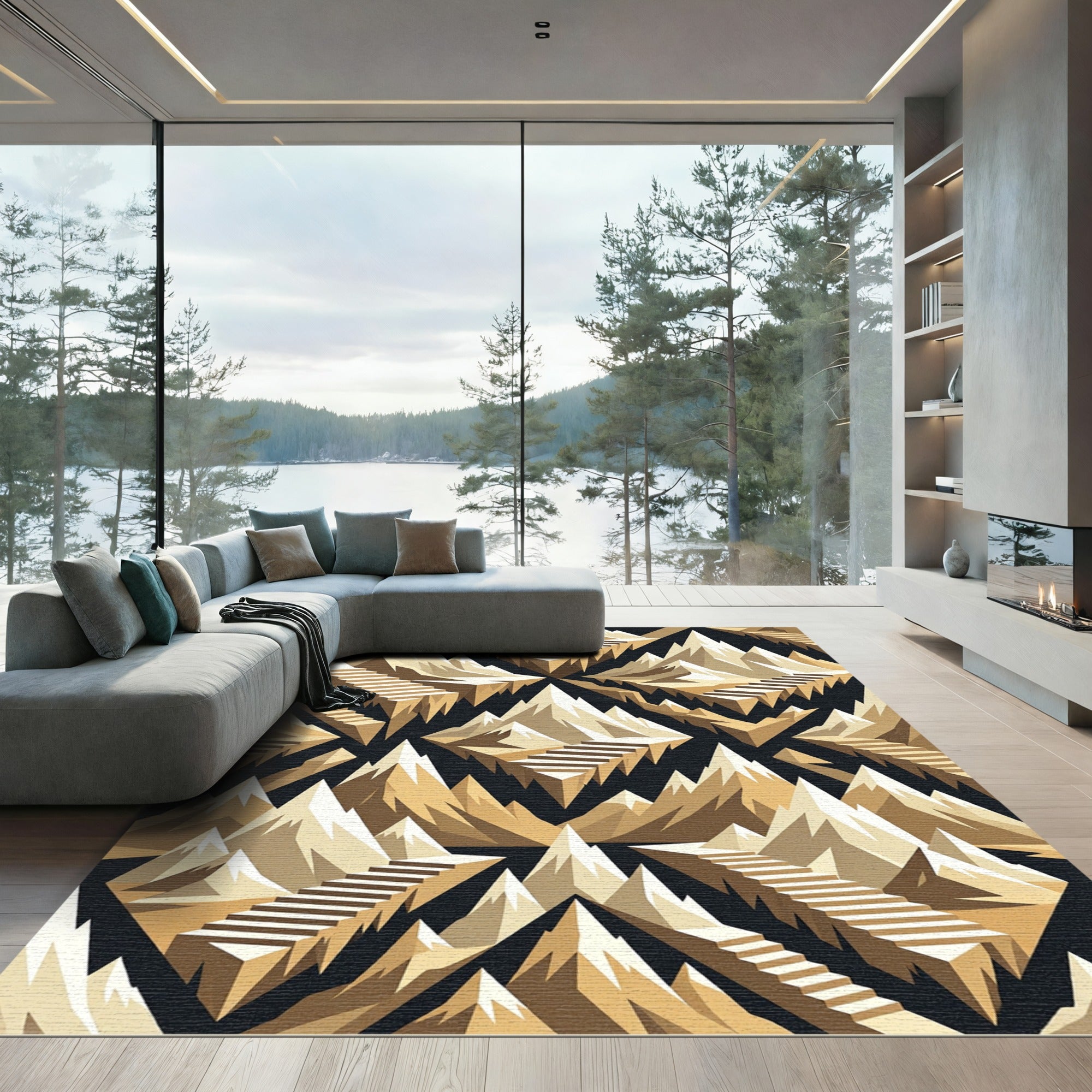 Golden Mountain Staircase Landscape Rug