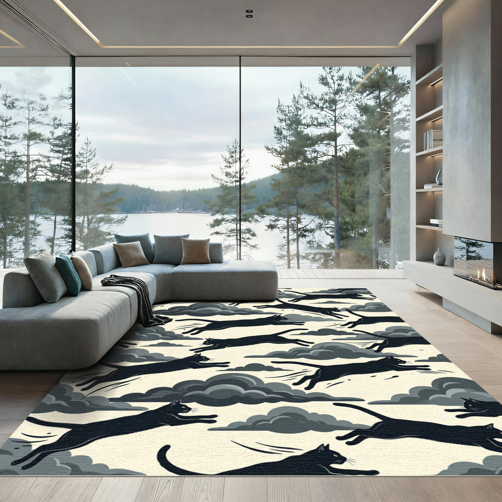 Jumping Black Cats Cloud Montage Rug