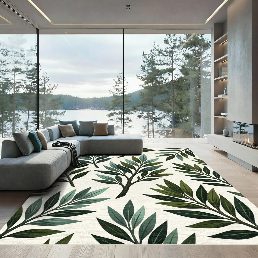 Green Leafy Branches Repeating Pattern Rug
