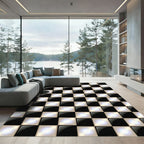 Luminous Black and White Geometric Checkered Rug