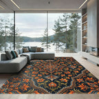 Midnight Navy Orange Floral Mandala Rug